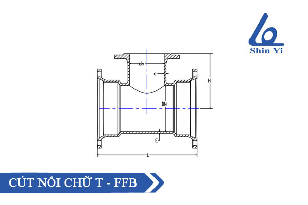 Cấu tạo cút nối chữ T 1 đầu bích, 2 đầu F - phụ kiện ống gang PVC hãng Shinyi