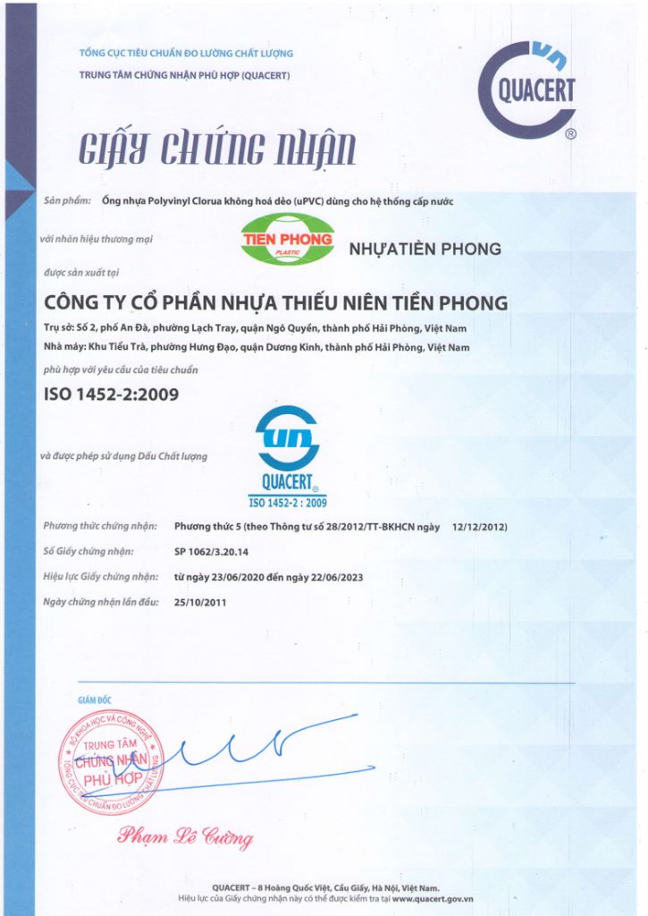 Chứng nhận ISO PVC Tiền Phong